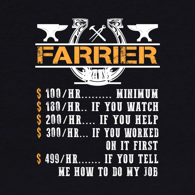 Farrier Hourly Rate T-Shirt Funny Farrier Horse by blimbercornbread
